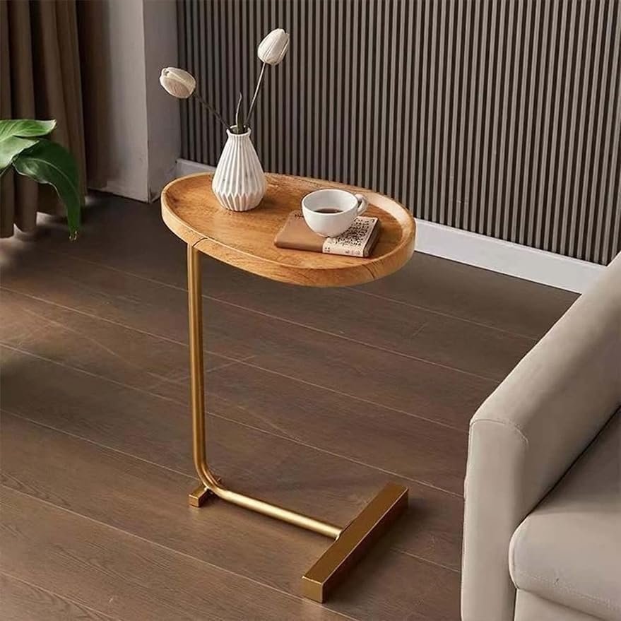 AISHULEI Small Side End Table C Table Narrow Round Bed Sofa Couch Coffee Dinner Table C Shaped Table for Couch for Snack Drink TV Tray, Table Modern Simplicity, Metal and Wood (Color : E)