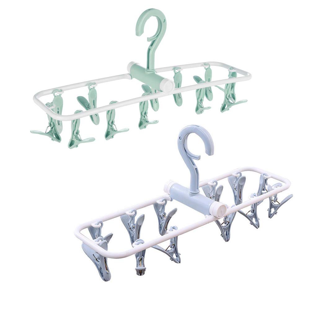 Gerrit Folding Portable Laundry Hanger with 12 Clips Drying Rack for Socks&Lingerie Plastic Clothes Pins (Multi4)