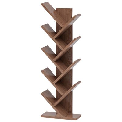 Tree Solid Wood Bookshelf Cabinet, 5/7/9 Tier Three-Dimensional Bookshelf for CD Albums, Books, Living Room, Bedroom, Multi-Colour Optional (Color : Walnut Coloured, Size : 9-Storey)