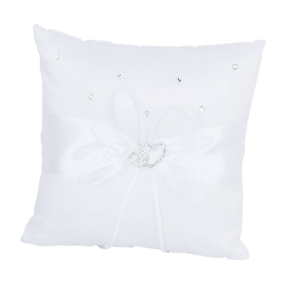 Alipis Double Heart Wedding Pillow with Satin Ribbons Rhinestone Buckle Bridal Cushion for Ceremony for Page Boy Holding