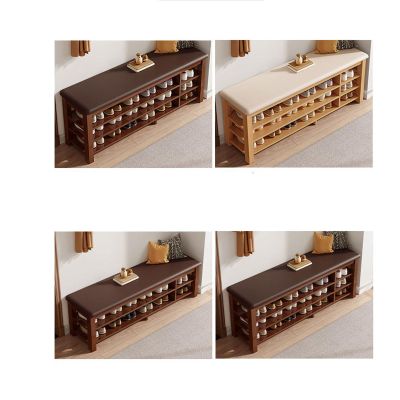 Shoe Storage Bench With Cushioned SeatShoe Rack Bench For Kids And Aldults Leather Upholstered Shoe Cabinet,Modern Entry Shoe Organizer Furniture(Size:60cm/23.6-in two-layer model,Color:Dark Walnut)