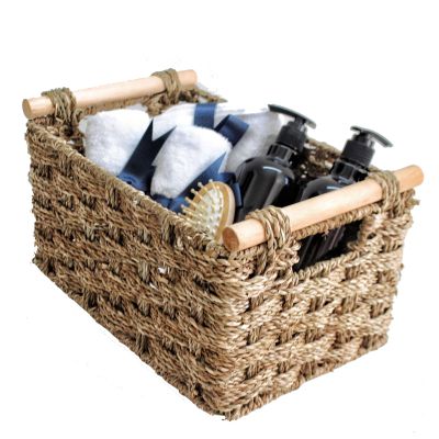 1pcs Wicker Baskets For Storage, Wicker Storage Baskets For Shelves.Storage Basket Made By Water Hyacinth With Wood Handles,Water Hyacinth Pantry Baskets,Wo(Color:The natural color of aquatic plants)
