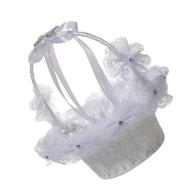 Ciieeo Crystal Flower Girl Basket Bowknot Design Wedding Flower Basket for Girls for Ceremonies Parties and Special Events