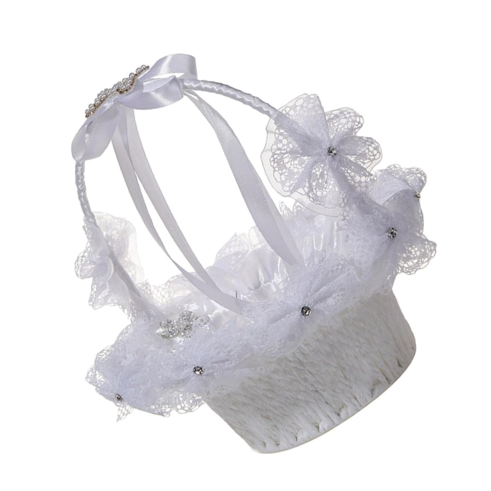 Ciieeo Crystal Flower Girl Basket Bowknot Design Wedding Flower Basket for Girls for Ceremonies Parties and Special Events