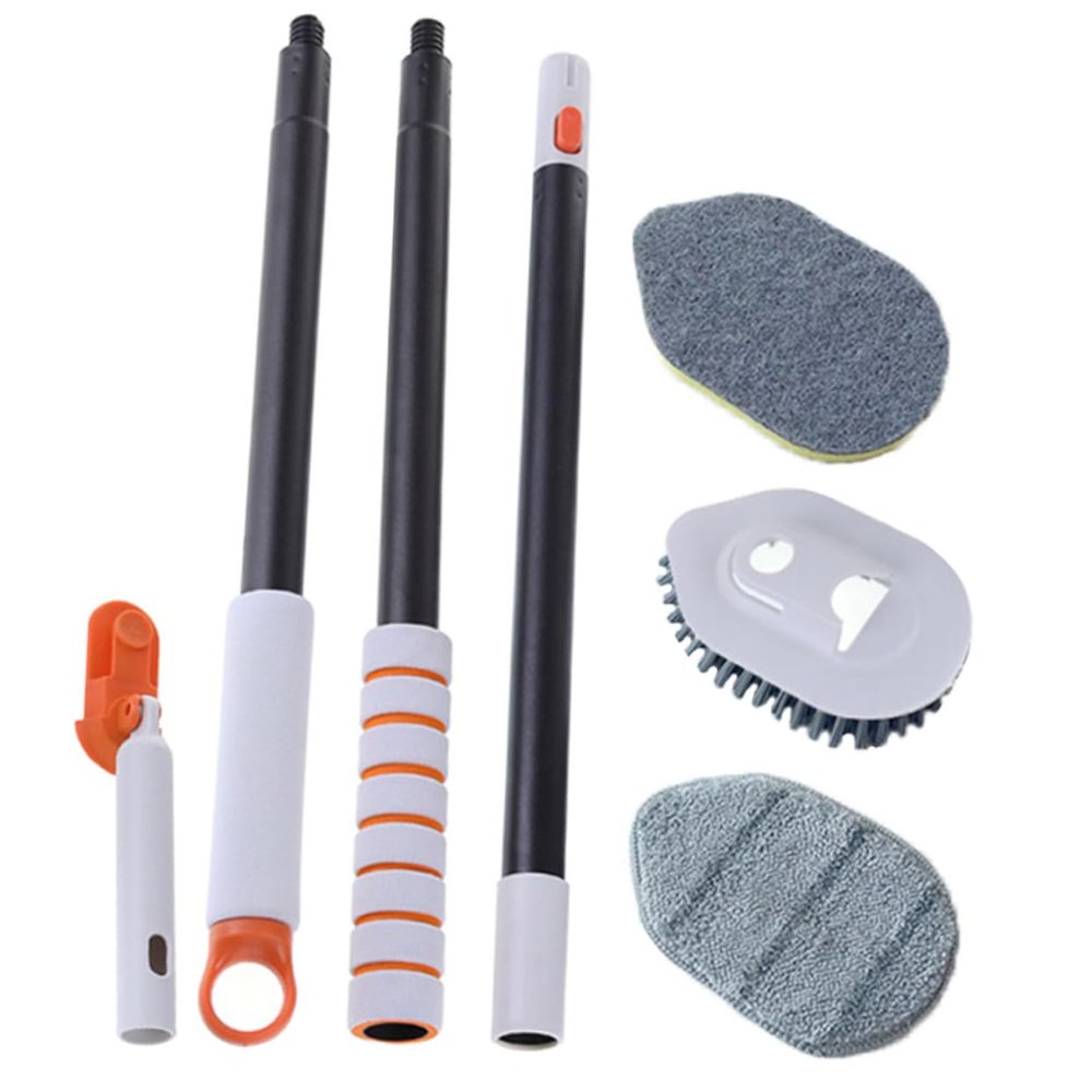 Beaupretty Extendable Handle Scrub Brush Multi-Purpose Bathroom and Floor Cleaning Tool with Durable Hard Bristle and Microfiber Heads for Stain Removal Toilets and Showers