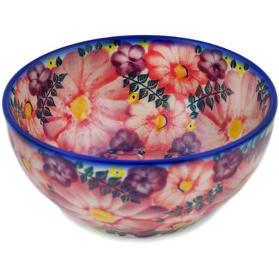 Polmedia Polish Pottery Bowl 6-inch UNIKAT - Blossoming Purple Harmony Pattern Handmade in Boleslawiec Poland by Ceramika Dalia + Certificate of Authenticity
