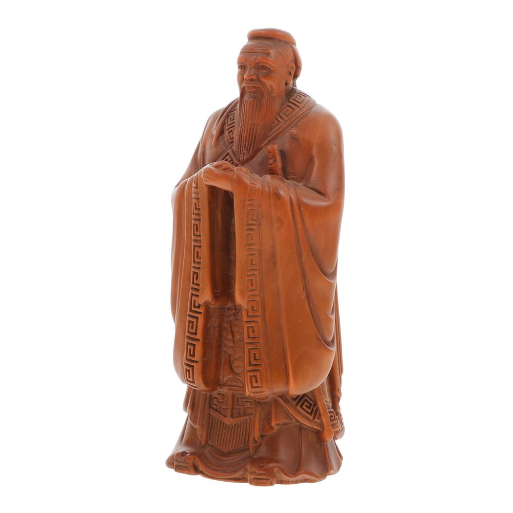 Cabilock Confucius Statue Unique Boxwood Craft Elegant Desktop Decoration and Stable Table Ornament Fine Carving for Home Office
