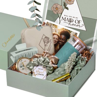Personalized Will You be My Bridesmaid Gift Box - Will You Be My Maid of Honor Proposal Box, Matron of Honor Proposal or Custom Jr Bridesmaid Gift Set | Sage Green, Engraved Tumbler, Jewelry Box (BE1)