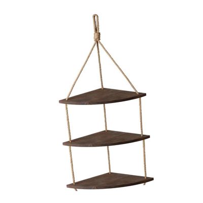 Cabilock 1pc Fan Shaped Wall Shelf Decorative Hanging Shelves Rope Board Solid Wooden Wall Hanging Rack for Living Room