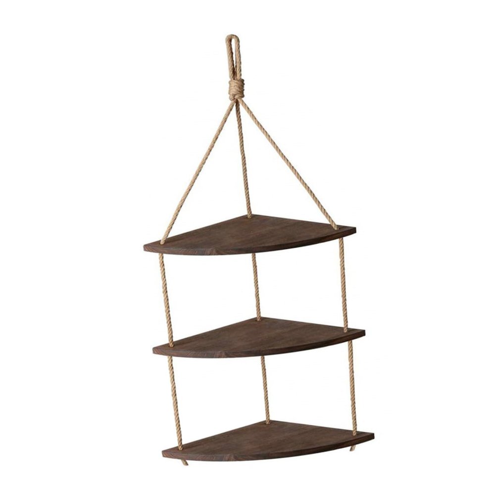 Cabilock 1pc Fan Shaped Wall Shelf Decorative Hanging Shelves Rope Board Solid Wooden Wall Hanging Rack for Living Room