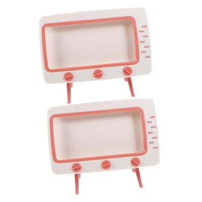 Ciieeo 2pcs Retro Tv Design Tissue Holder Storage Box Compact Napkin Container for Desktop Use Stylish Pink Organizer for Office and Home Decor