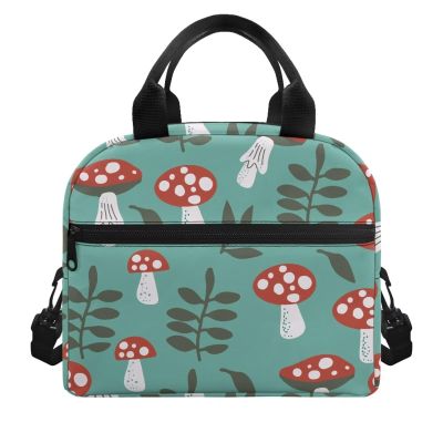 Bivxisrvo Cute Mushroom Leaf Print Lunch Cooler Bag Freezable for Kids 5-10Y Waterproof Oil-proof Lunch Box Backpack for Children, Meal Bag Lunch Box for Middle School University