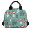 Bivxisrvo Cute Mushroom Leaf Print Lunch Cooler Bag Freezable for Kids 5-10Y Waterproof Oil-proof Lunch Box Backpack for Children, Meal Bag Lunch Box for Middle School University view 2