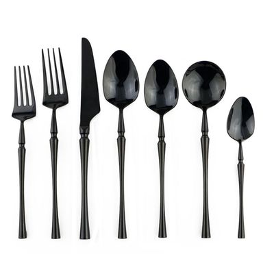 SEELLODGE Silverware Flatware Cutlery Set, 7-piece Knife, Fork And Spoon Set Black Mirror 304 Stainless Steel Kitchen Steak Knife, Fork And Spoon Set (Color : Black, Size : 10Set)