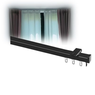 Hoiweqr Curtain Rail Kit, Aluminium Alloy Ceiling Track for Curtains, Room Divider Curtain Rail Track, with Mute Rollers, for Room Divider, Shower Curtain, Windows (Color : Black, Size : 2m/6.5ft)