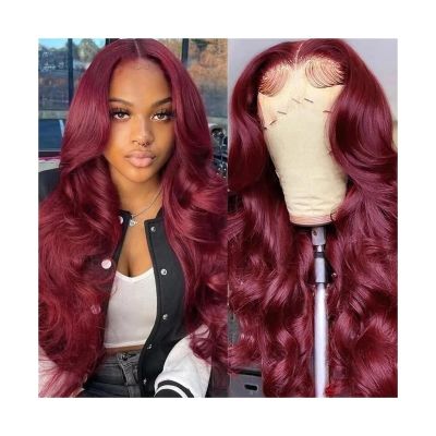 Ashtray 99J Burgundy 13X4 Lace Front Wigs Body Wave Human Hair Wig for Black Women Wine Red Colored Brazilian Remy Hair Glueless Pre Plucked with Baby Hair Indoors outdoor Ash Tray ( Color : 99J 150 d