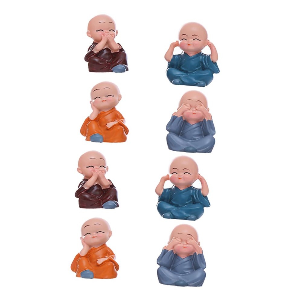 Cabilock 8pcs Tiny Monk Statue Buddha Decor Resin Craft for Desktop Living Room Study