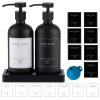 Black Soap Dispenser - Kitchen Hand Dish Soap Dispenser, Glass Bathroom Soap Lotion Dispenser with Tray, Dishwashing Liquid Dispenser, 14 Stickers, Black Bottle/Black Pump-pd view 1