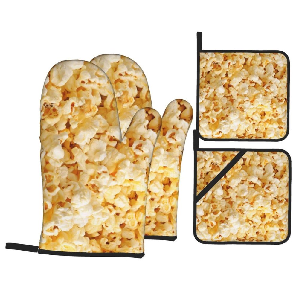 Xsovgoi Popcorn Oven Mitts and Pot Holders Sets of 4 Heat Resistant with Inner Cotton Layer