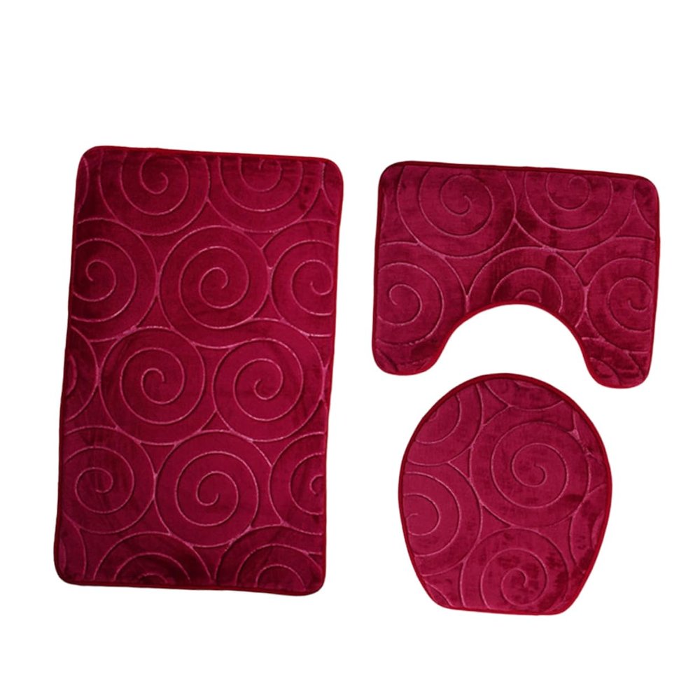 Ciieeo U-Shaped Toilet Rug Set Three Piece Bathroom Mat Set Nonslip Bathtub Rug Flannel Embossed Soft Comfortable for Bathroom