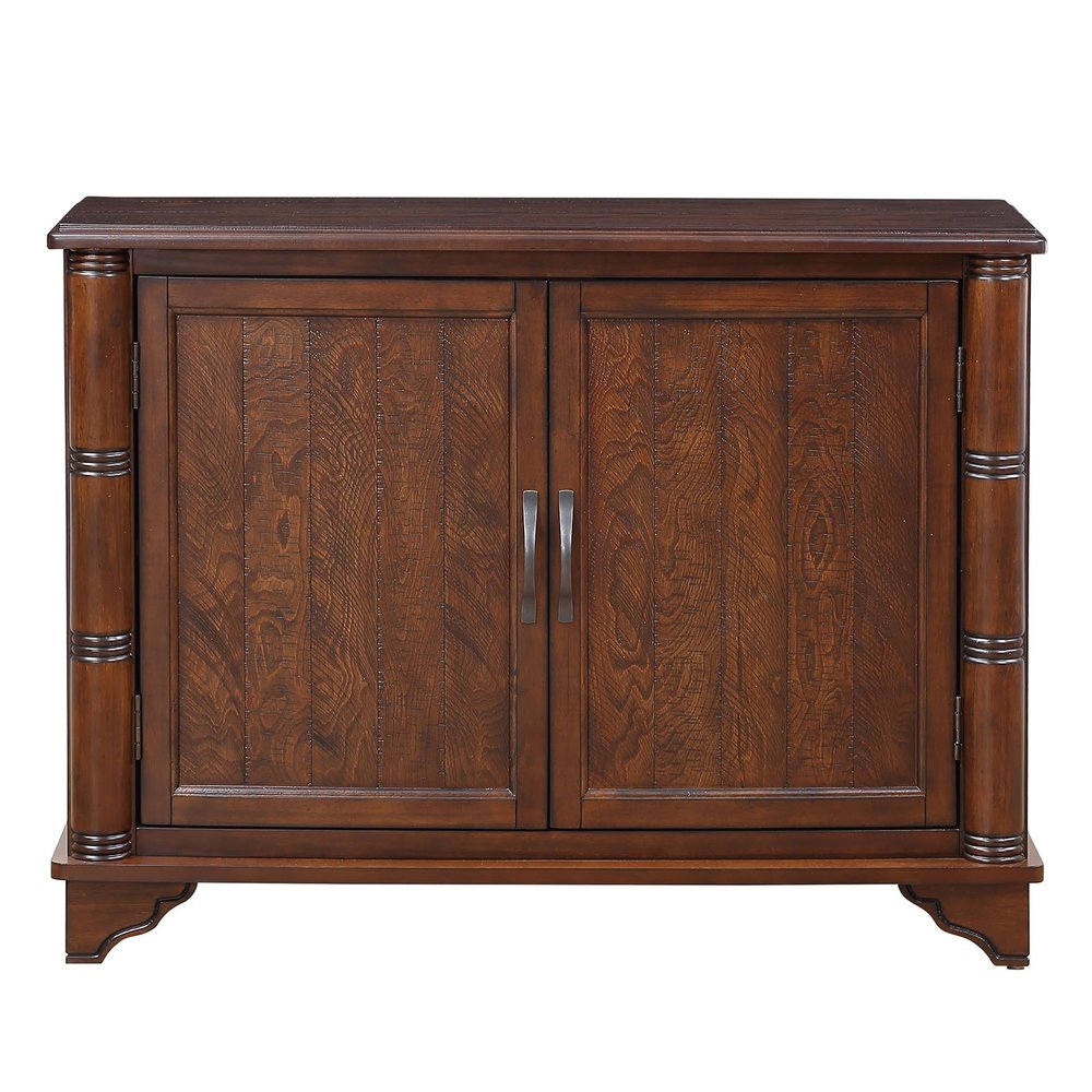 HMFULE 40" Sideboard Cabinet 2-Doors Solid Wood, Retro Buffet Cabinet with Storage Adjustable Shelf, Console Table Accent for Hallway, Living Room, Dining Room, Kitchen, Entry Way (Brown)