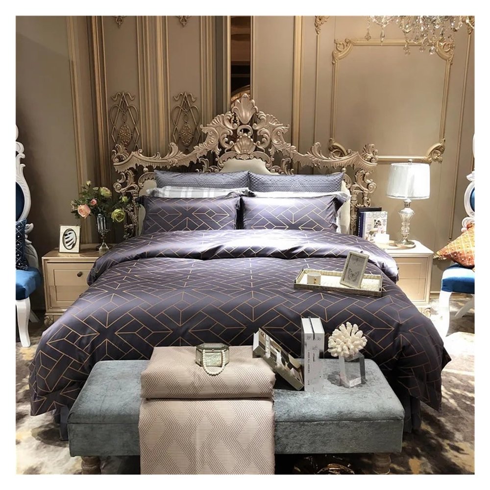 Bed, Luxury 1400TC Cotton Jacquard Queen King Bedding Set Bed Cover Bedsheet Duvet Cover High-end Sample Room Bed Set