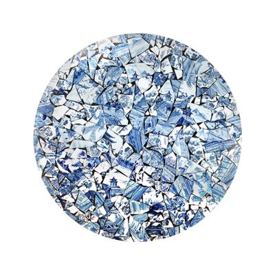 Hhaoran-9863 Tile Mural New Chinese Circular Decorative Painting, Tea Room Zen Hanging Art Painting, 3D Blue Porcelain Mural Wall Pictures (Color : 60cm)