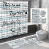 juwute 4Pcs Family Shower Curtain Sets with Non-Slip Rugs, Toilet Lid Cover and Bath Mat, Wood Grain Home Bathroom Decor Set Accessories Waterproof Shower Curtains with 12 Hooks, 72 x 72 Inch view 2