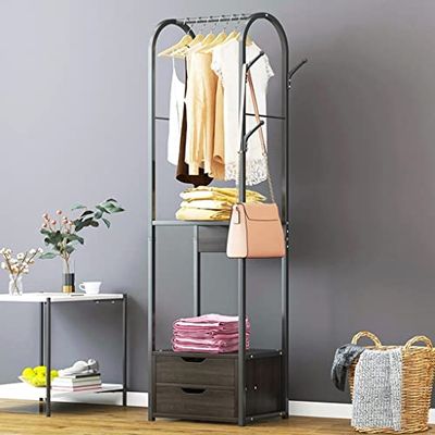 Coat Rack Freestanding Coat Rack Freestanding, Large Coat Rack with 3 Hooks and Storage Box, Multifunctional Steel Rack with 2 Drawers Rack For Clothes To Hang (Color : B, Size : 51 * 30 * 170cm)