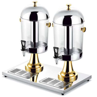 KAREHSBI Cold Beverage Dispenser, Stainless Steel Juice Machine Commercial Hot Cold Beverage Machine for Restaurant, Bar, Cocktails, Water, Chil Refreshments,Gold-Three Head