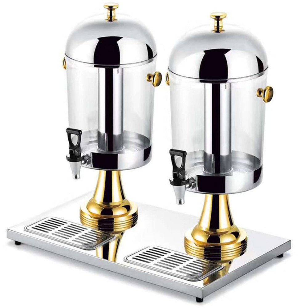 KAREHSBI Cold Beverage Dispenser, Stainless Steel Juice Machine Commercial Hot Cold Beverage Machine for Restaurant, Bar, Cocktails, Water, Chil Refreshments,Gold-Three Head