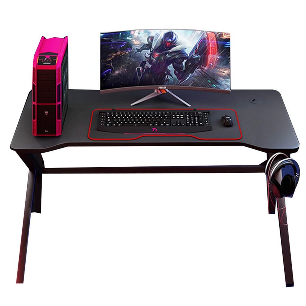 BELWEIS Gaming Desk Large Computer Desk,Ergonomic Gaming Desk for PC K-Shaped Computer Workstation,Home Computer Carbon Fiber Surface Gaming Desk PC Table,L 160CM