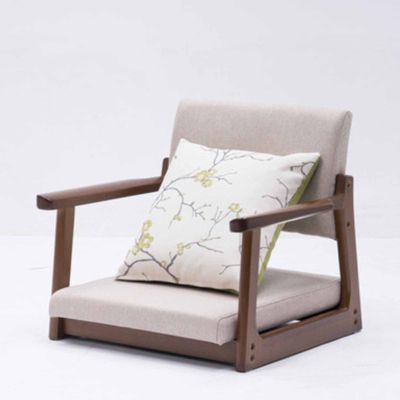 Japanese Floor Chair Legless Bay Window Backrest Lazy Chair with Armrests, Portable Japanese Tatami Chair, Meditation Floor Solid Wood Seating Chairs, 54*24*49cm, Gray2