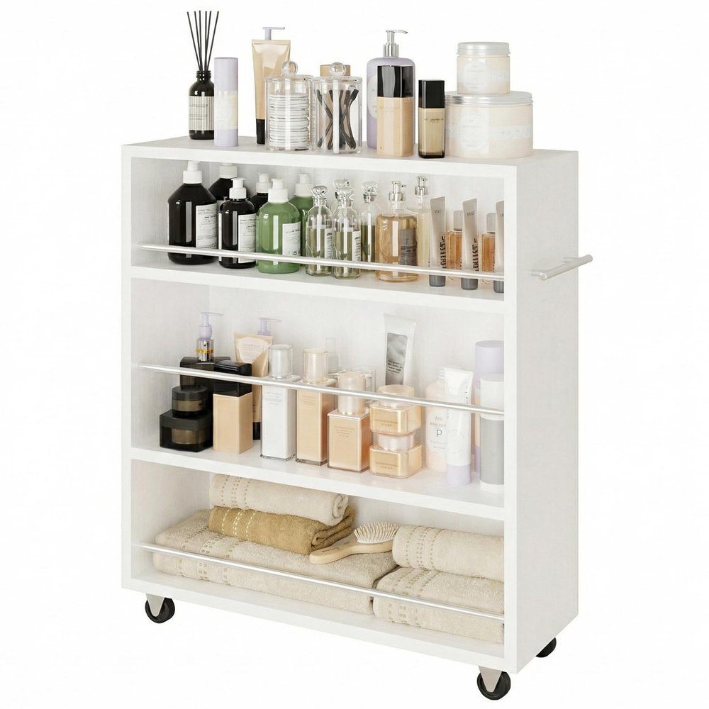 ALBAD Slim Rolling Cart,4-Tier Storage Cart with Wheels,7.9W Slim Storage Cart with Handle for Kitchen Laundry Narrow Places Bathroom Dining Room Small Spaces