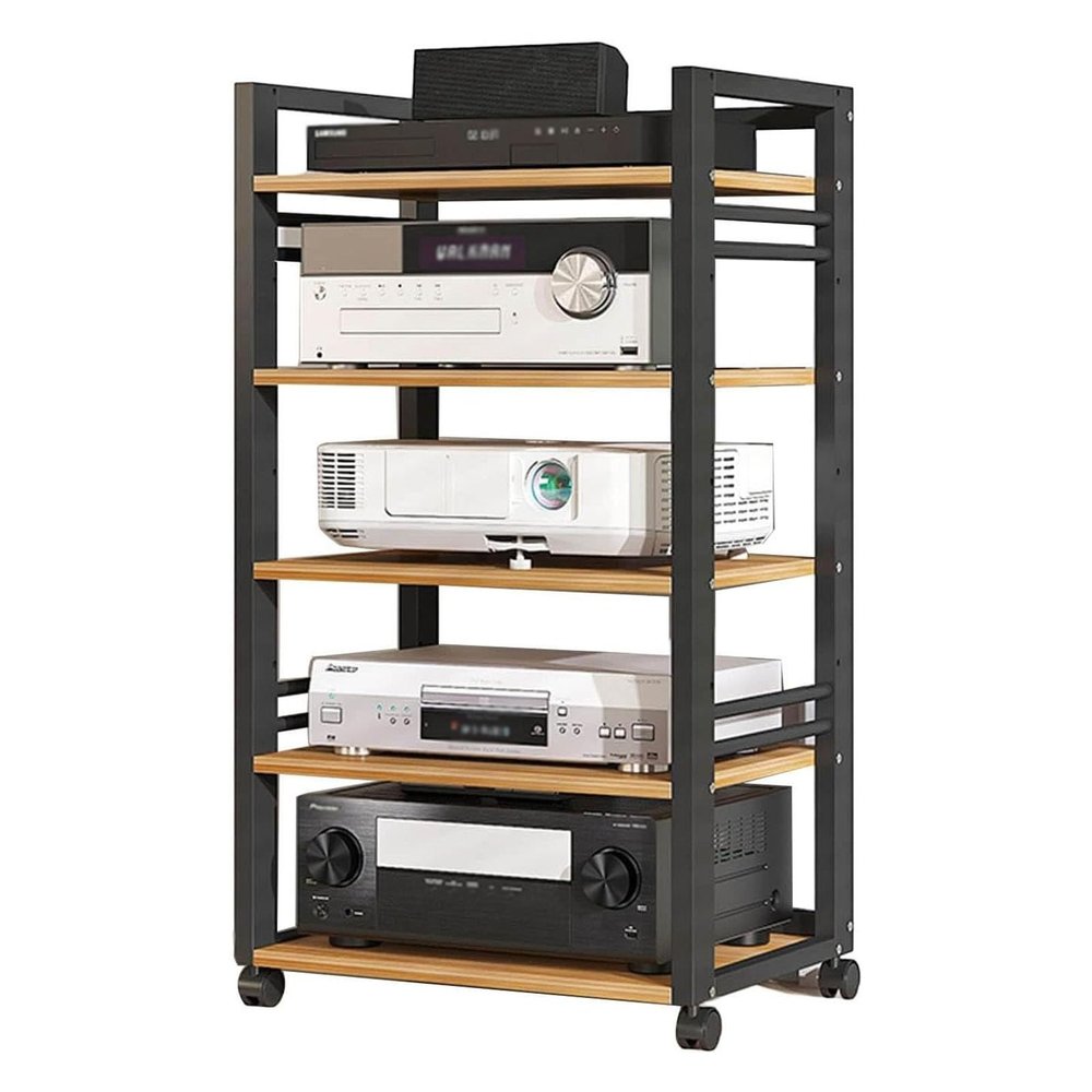 5-Tier AV Media Stand Corner Wooden Corner Component Cabinet Stereo Audio Rack, Adjustable Open Wooden Audio Video Media Cabinet for Home/Office/Audio Video/DJ/Theater, 50x40x100cm