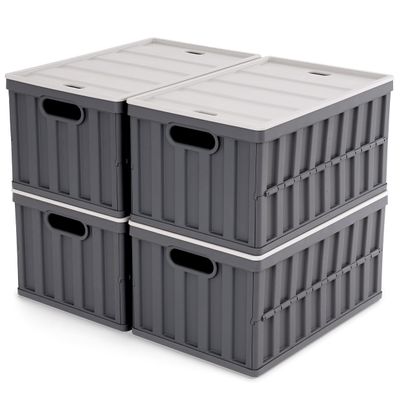 Citylife 64L Collapsible Storage Bins with Lids Plastic Storage Containers for Organizing Stackable Storage Box Large Heavy Duty Utility Crates, 4 Packs