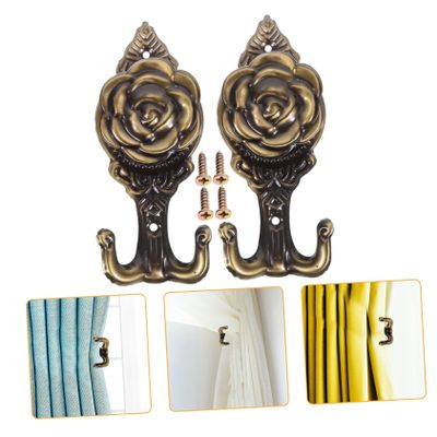 FUNOMOCYA 2pcs Retro Flower Style Curtain Holdbacks Elegant Tie Back Hooks for Drapes Design for Living Room Bedroom Dining Room Curtain Holders