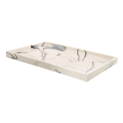 Parliky Large Rectangular Resin Marbled Tray Bathroom Organizer Vanity Display Cosmetic Storage