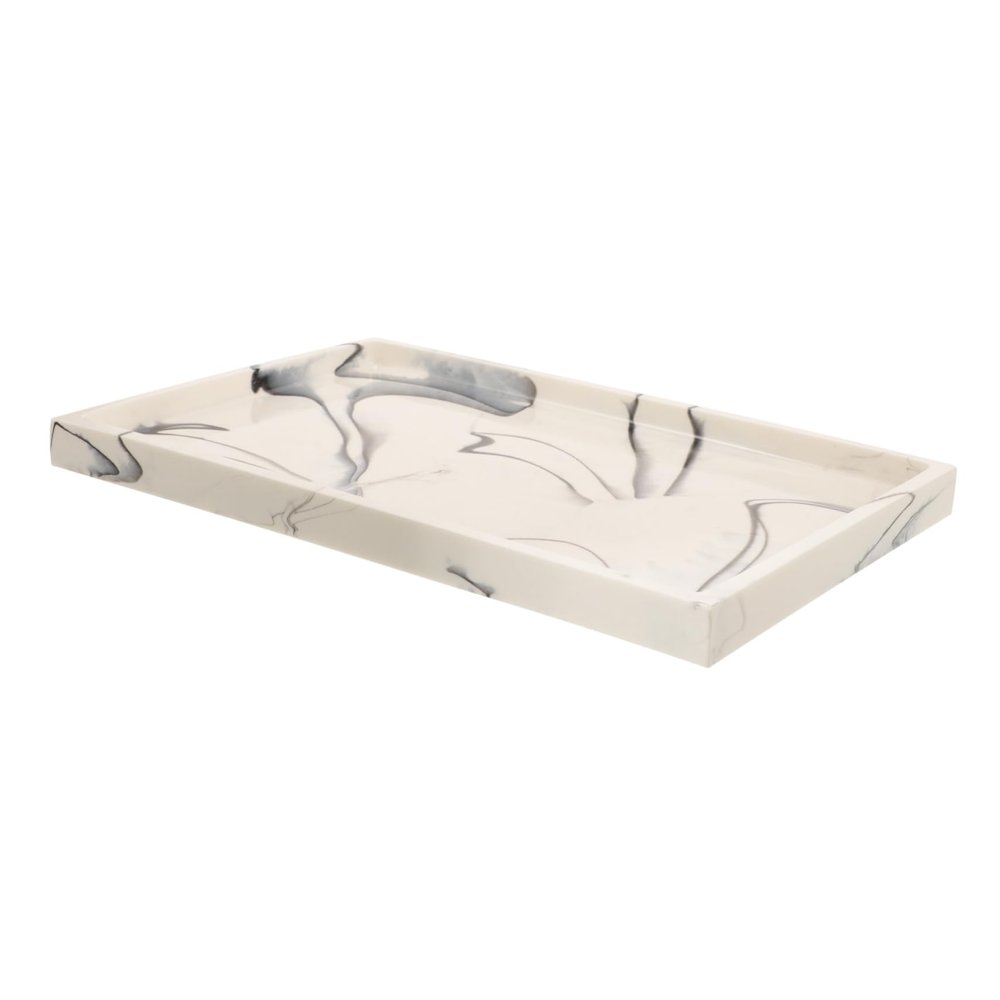 Parliky Large Rectangular Resin Marbled Tray Bathroom Organizer Vanity Display Cosmetic Storage
