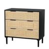 HOPUBUY Large Nightstand with Rattan Drawer, Modern 3 Drawer Night Stand for Bedroom, Wooden Bedside Table for Queen Size and King Size Bed, Black view 1