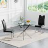 Henf 3 Piece Round Glass Dining Table Set, Modern Small Dining Table Set for 2, Circle Silver Kitchen Set with Glass Tables and 2 PU Leather Chairs for Kitchen Dining Cafe view 1