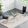 Henf 3 Piece Round Glass Dining Table Set, Modern Small Dining Table Set for 2, Circle Silver Kitchen Set with Glass Tables and 2 PU Leather Chairs for Kitchen Dining Cafe view 2