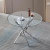 Henf 3 Piece Round Glass Dining Table Set, Modern Small Dining Table Set for 2, Circle Silver Kitchen Set with Glass Tables and 2 PU Leather Chairs for Kitchen Dining Cafe view 3