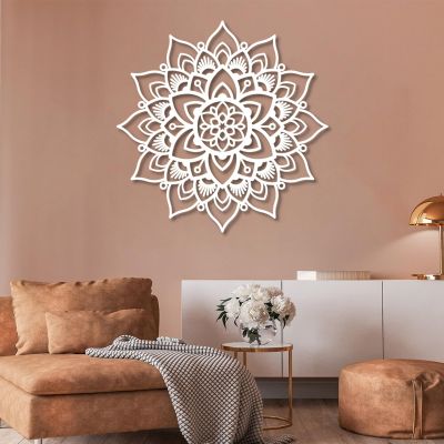Metal Mandala Wall Art, Zen Metal Mandala Large Wall Decor, Mandala Metal Wall Art, Yoga Wall Art, Mandala Wall Art, Metal Mandala, Living Room Bedroom Wall Hanging, Housewarming Gift (24 x 24 inch / 60 x 60 cm, White)