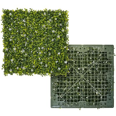 E&K 27 PCS 18"x18" Artificial Plant Panels with Single Side White Flowers Panels Hard Back Faux Leaf Greenery Grass Wall Decoration for Indoor Outdoor