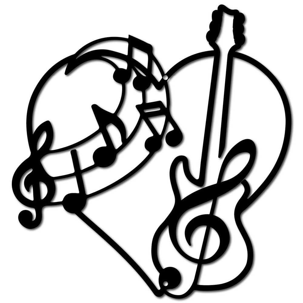 CREATCABIN Guitar Metal Wall Art Decor Heart Iron Wall Art Black Musical Hollow Sculpture Hanging Decor Rustic Wall Sign Decoration for Indoor Outside Living Room Home Office Balcony 11.2x11.8Inch