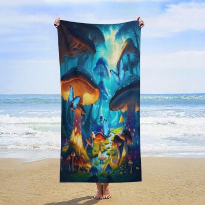 LNDDYTP Psychedelic Colorful Mushroom Beach Towels Super Absorbent Quick Dry Fluffy,Abstract Fantasy Forest Butterfly Retro Mushroom Beach Towel for Pool Bath Towels 63"" L X31 W, 160x80cm