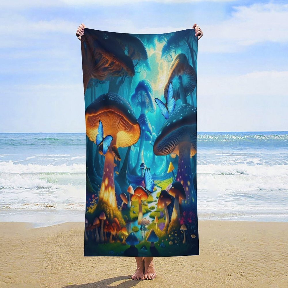 LNDDYTP Psychedelic Colorful Mushroom Beach Towels Super Absorbent Quick Dry Fluffy,Abstract Fantasy Forest Butterfly Retro Mushroom Beach Towel for Pool Bath Towels 63"" L X31 W, 160x80cm
