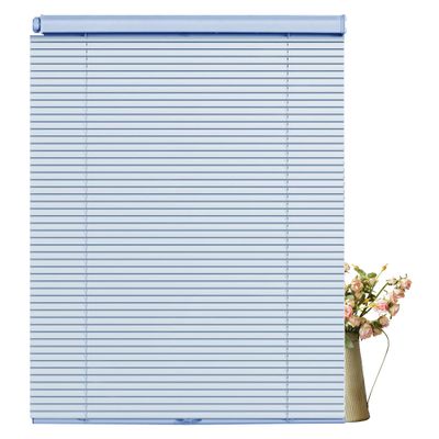 Sulugood No Tools Cordless Aluminum Mini Blinds for Windows 1" No Drill Metal Room Darkening Horizontal Window Blinds No Screws Venetian Custom Window Shades for Home Office Door,Blue,44" W x 84" H