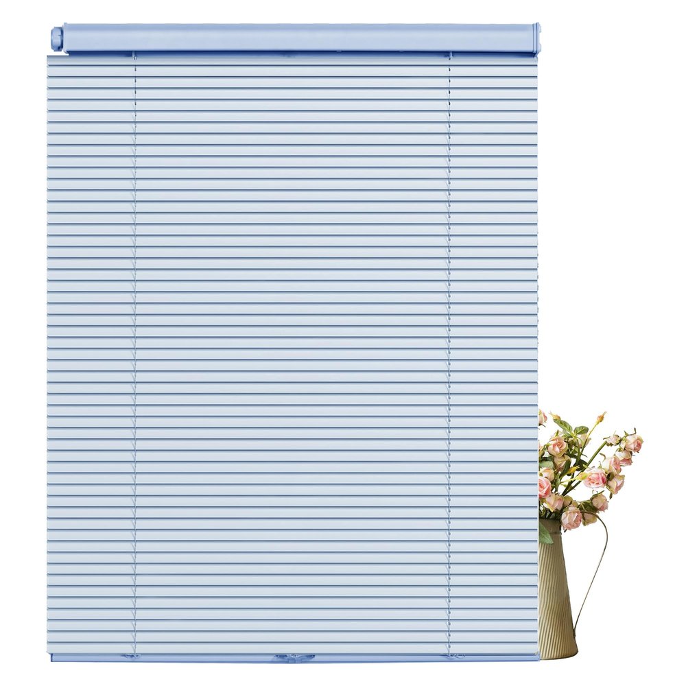 Sulugood No Tools Cordless Aluminum Mini Blinds for Windows 1" No Drill Metal Room Darkening Horizontal Window Blinds No Screws Venetian Custom Window Shades for Home Office Door,Blue,44" W x 84" H